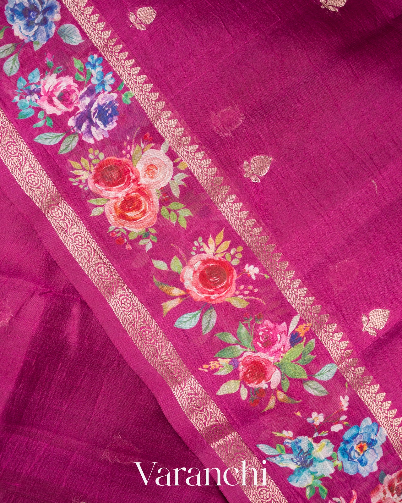 Wine Purple Floral Printed Pure Mango Silk Saree