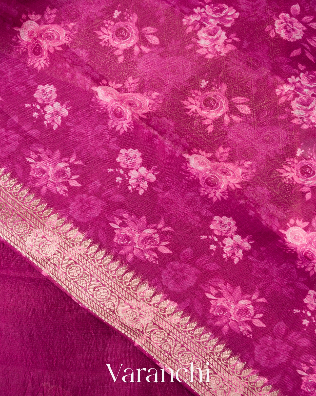 Wine Purple Floral Printed Pure Mango Silk Saree