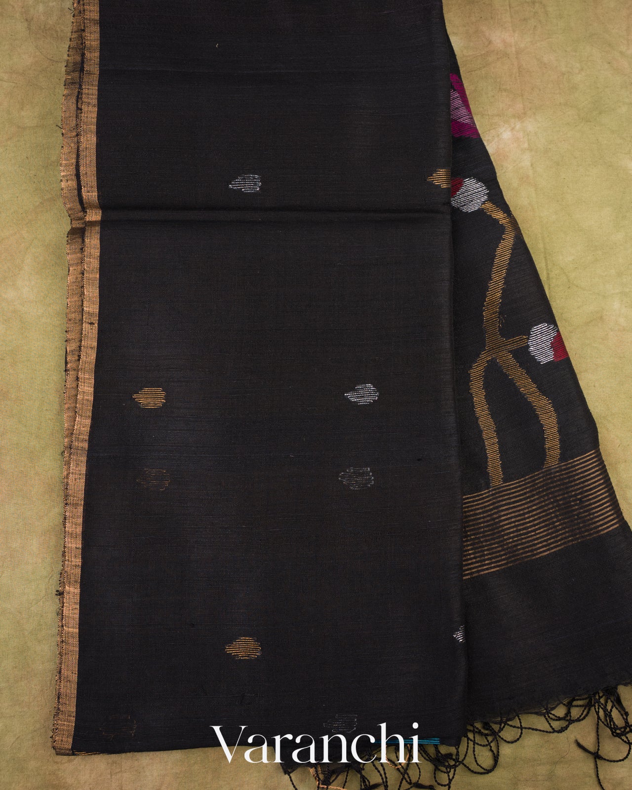Black Jamdani Pure Matka Silk Handloom Saree