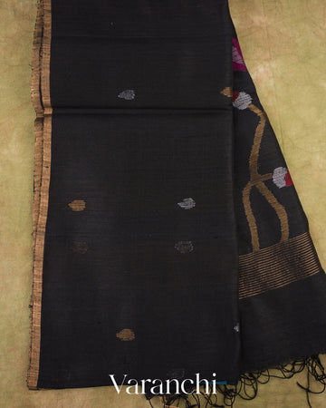 Black Jamdani Pure Matka Silk Handloom Saree