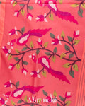 Coral Pink Jamdani with Matka Stripes Pure Muslin Silk Handloom Saree