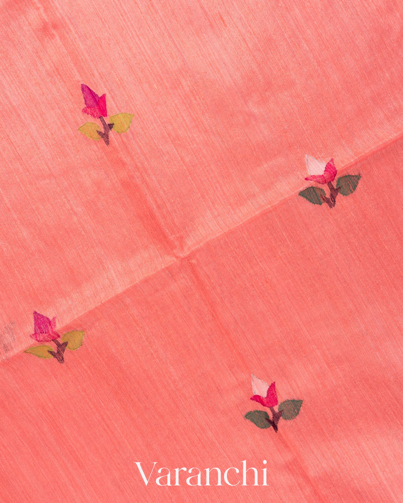 Coral Pink Jamdani with Matka Stripes Pure Muslin Silk Handloom Saree