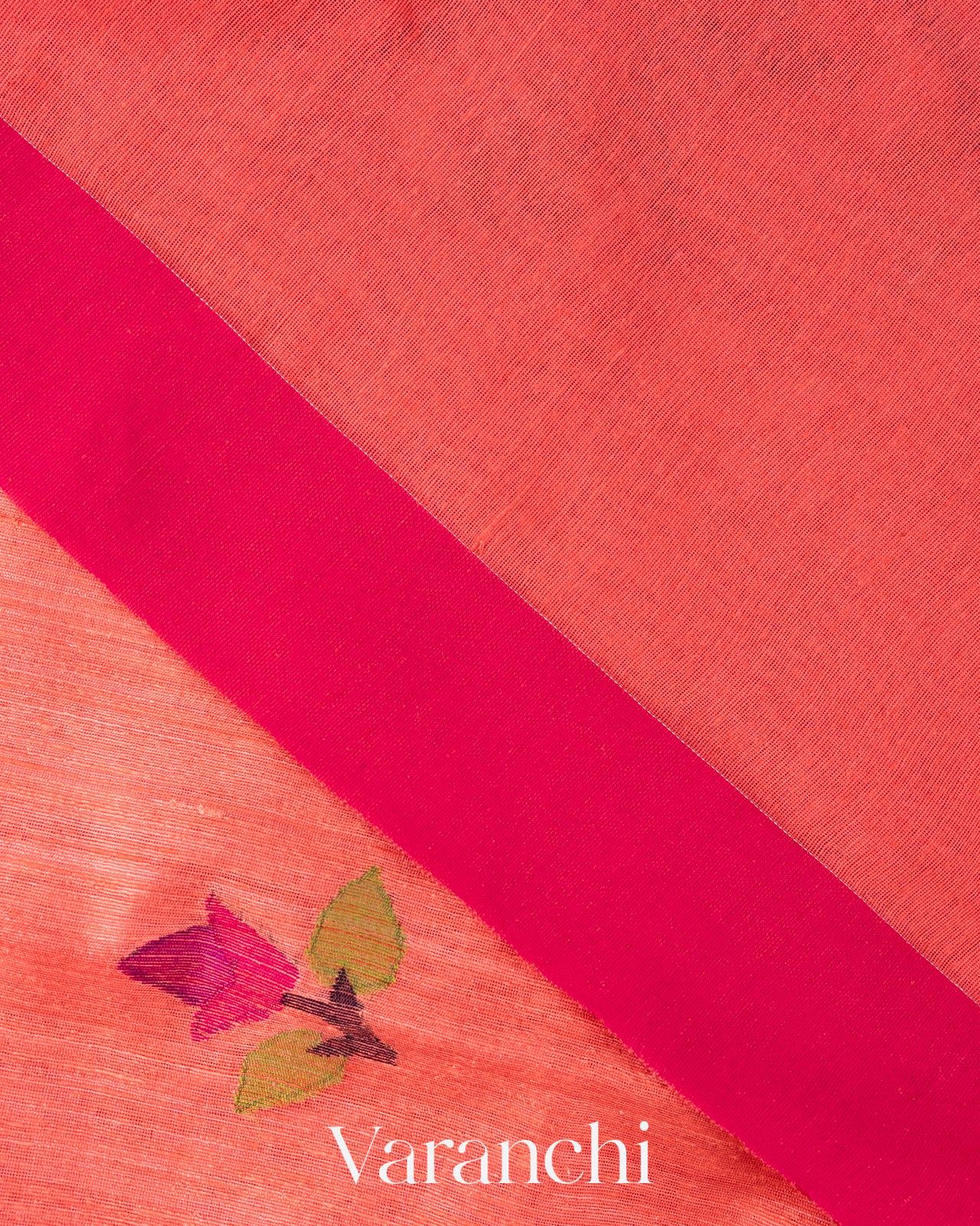 Coral Pink Jamdani with Matka Stripes Pure Muslin Silk Handloom Saree