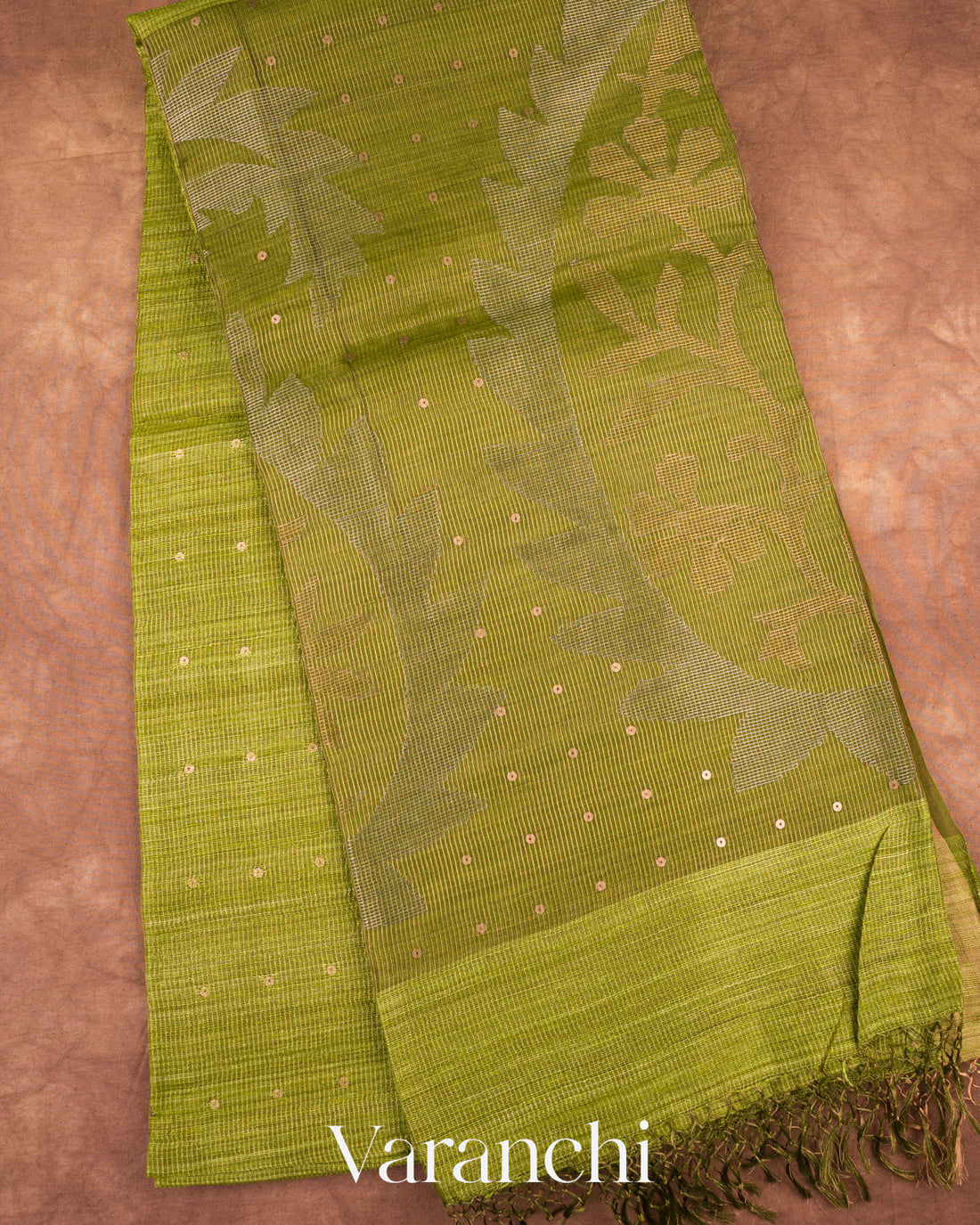 Mehendi Green Jamdani Pure Matka Silk Handloom Saree