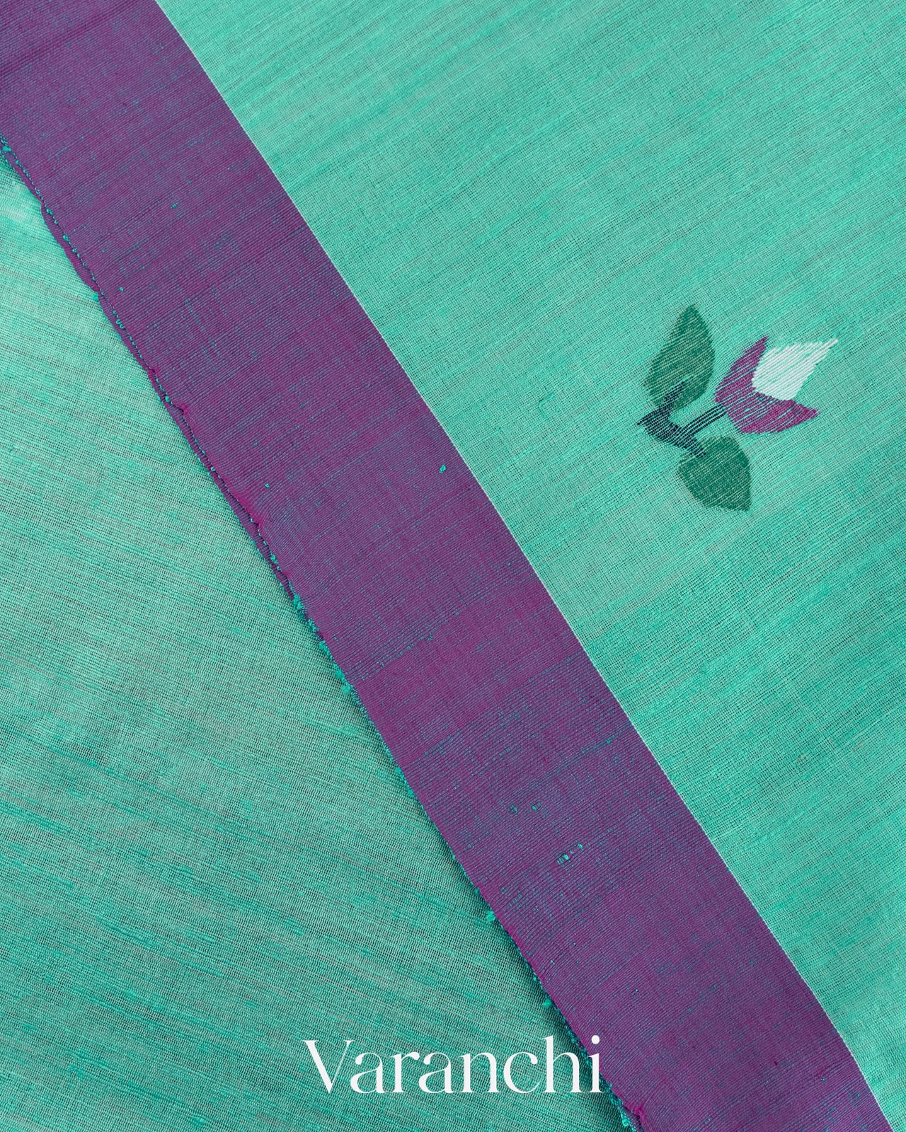 Sea Green Jamdani with Matka Stripes Pure Muslin Silk Handloom Saree