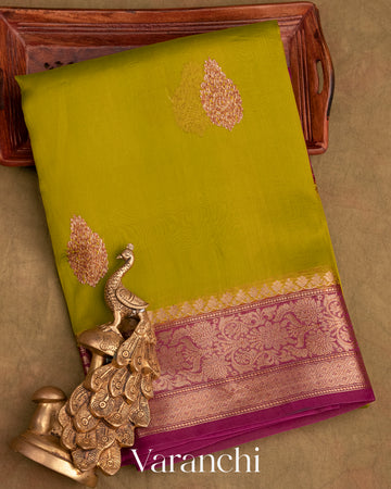 Mehandi Green Kora Silk Handloom Saree