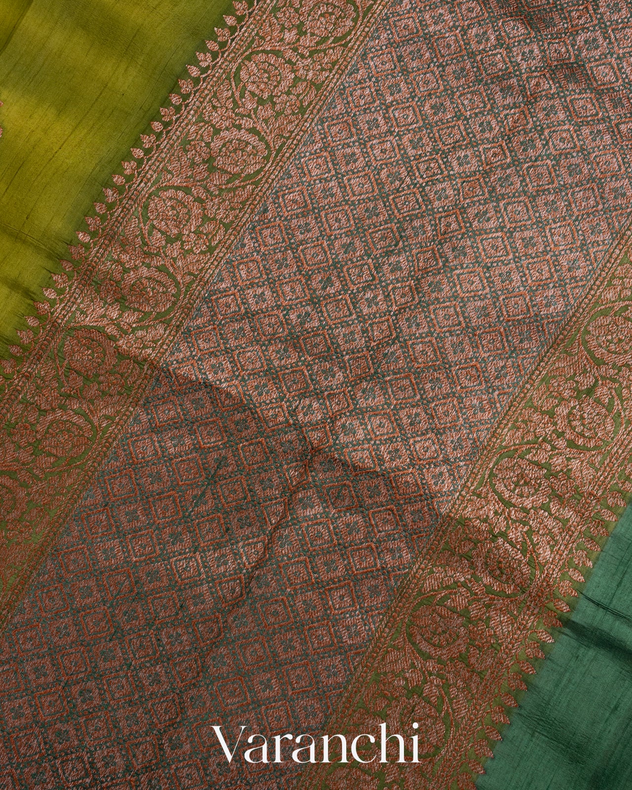 Mehandi Green Shibori Pure Raw Silk Handloom Saree