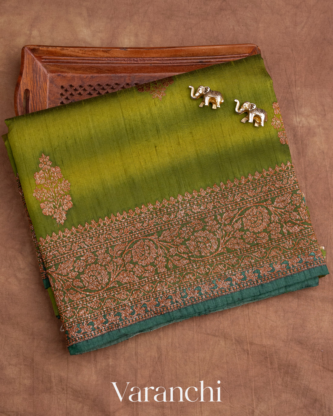 Mehandi Green Shibori Pure Raw Silk Handloom Saree