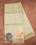 Beige Green Lotus Printed Pure Moonga Silk Saree