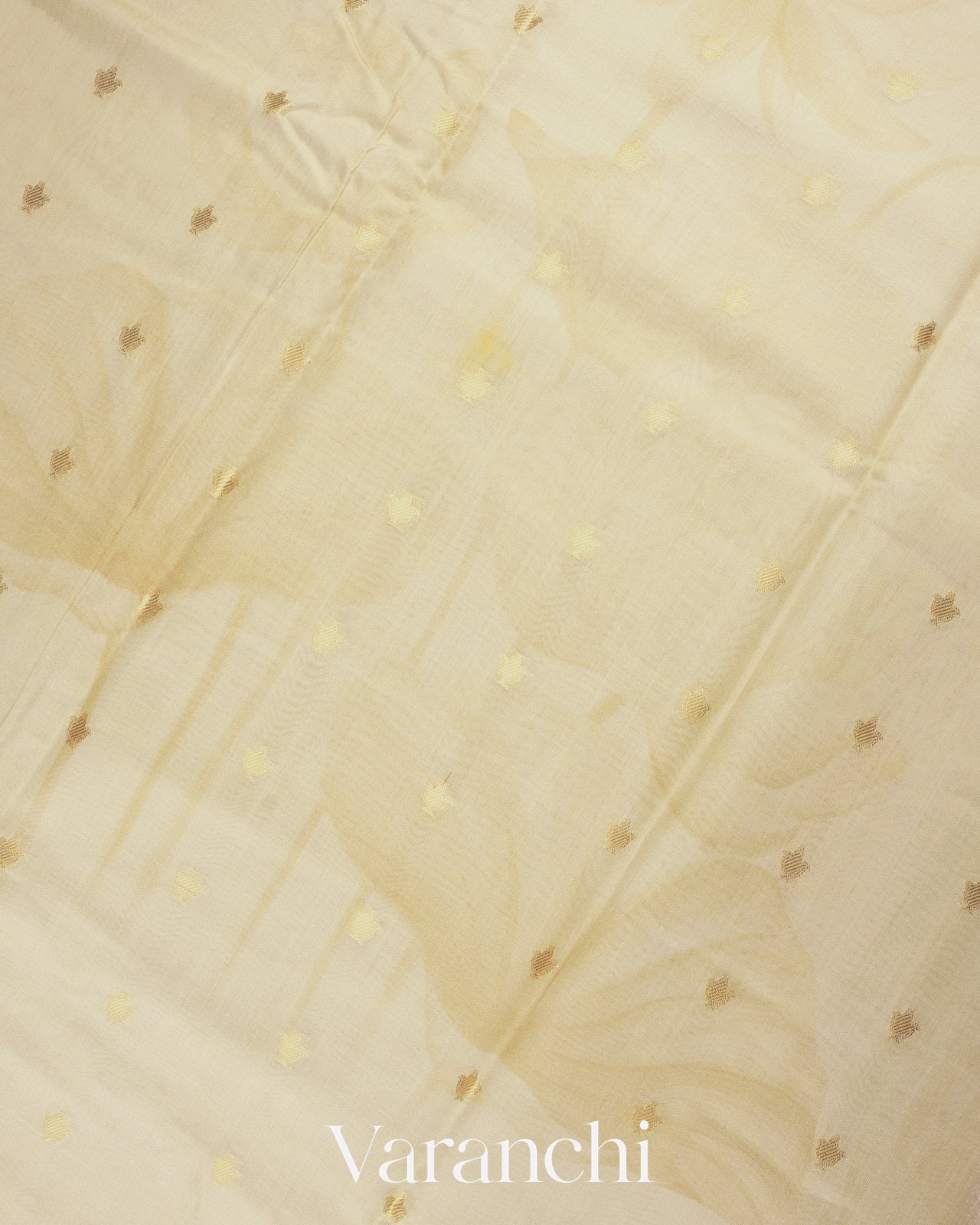 Beige Green Lotus Printed Pure Moonga Silk Saree
