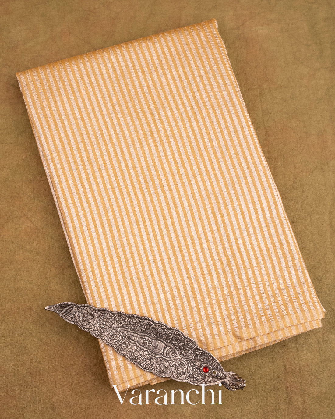 Biscuit Beige Pure Crush Tissue Moonga Silk Saree