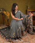 Charcoal Black Printed Pure Moonga Silk Saree 