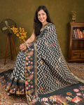 Charcoal Black Printed Pure Moonga Silk Saree 