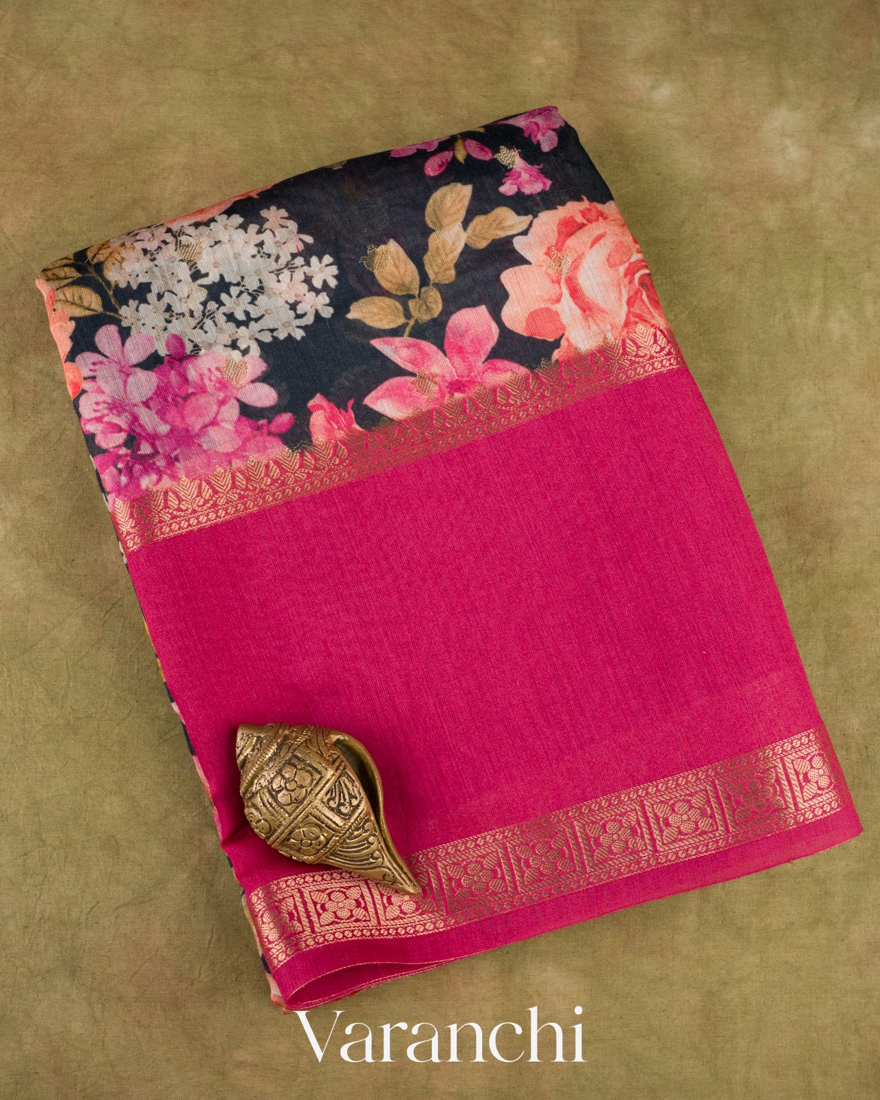 Black Printed Pure Moonga Silk Saree