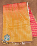 Pink Coral-Yellow Ombre-dyed Pure Moonga Georgette Silk Saree