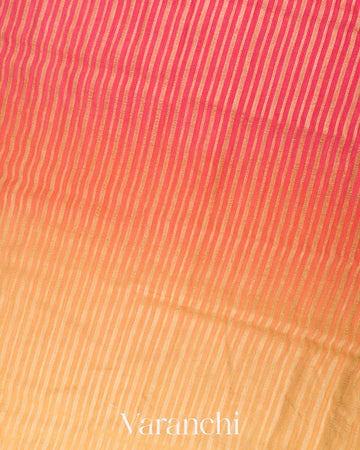 Pink Coral-Yellow Ombre-dyed Pure Moonga Georgette Silk Saree