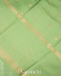 Light Pista Lotus Printed Pure Moonga Silk Saree