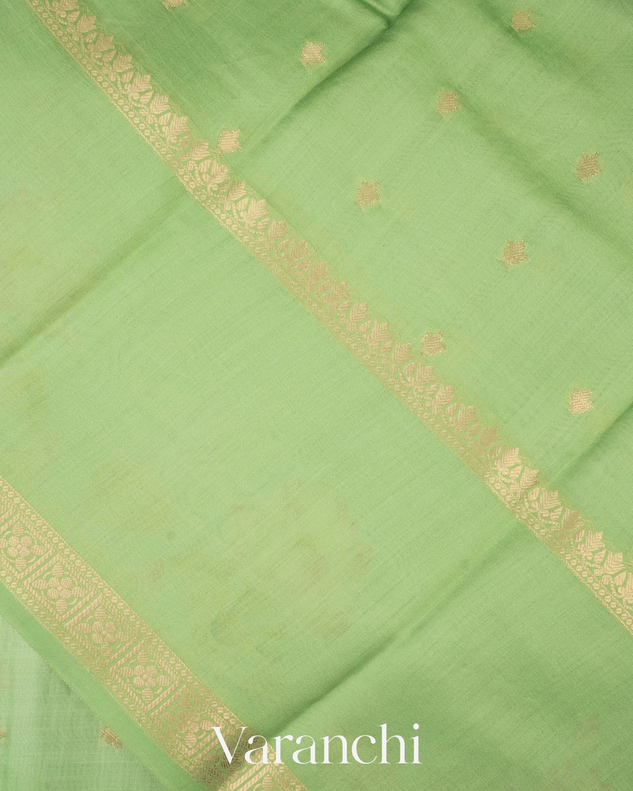 Light Pista Lotus Printed Pure Moonga Silk Saree