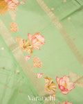 Light Pista Lotus Printed Pure Moonga Silk Saree