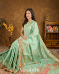 Light Sea Green Digital Printed Pure Moonga Silk Saree 