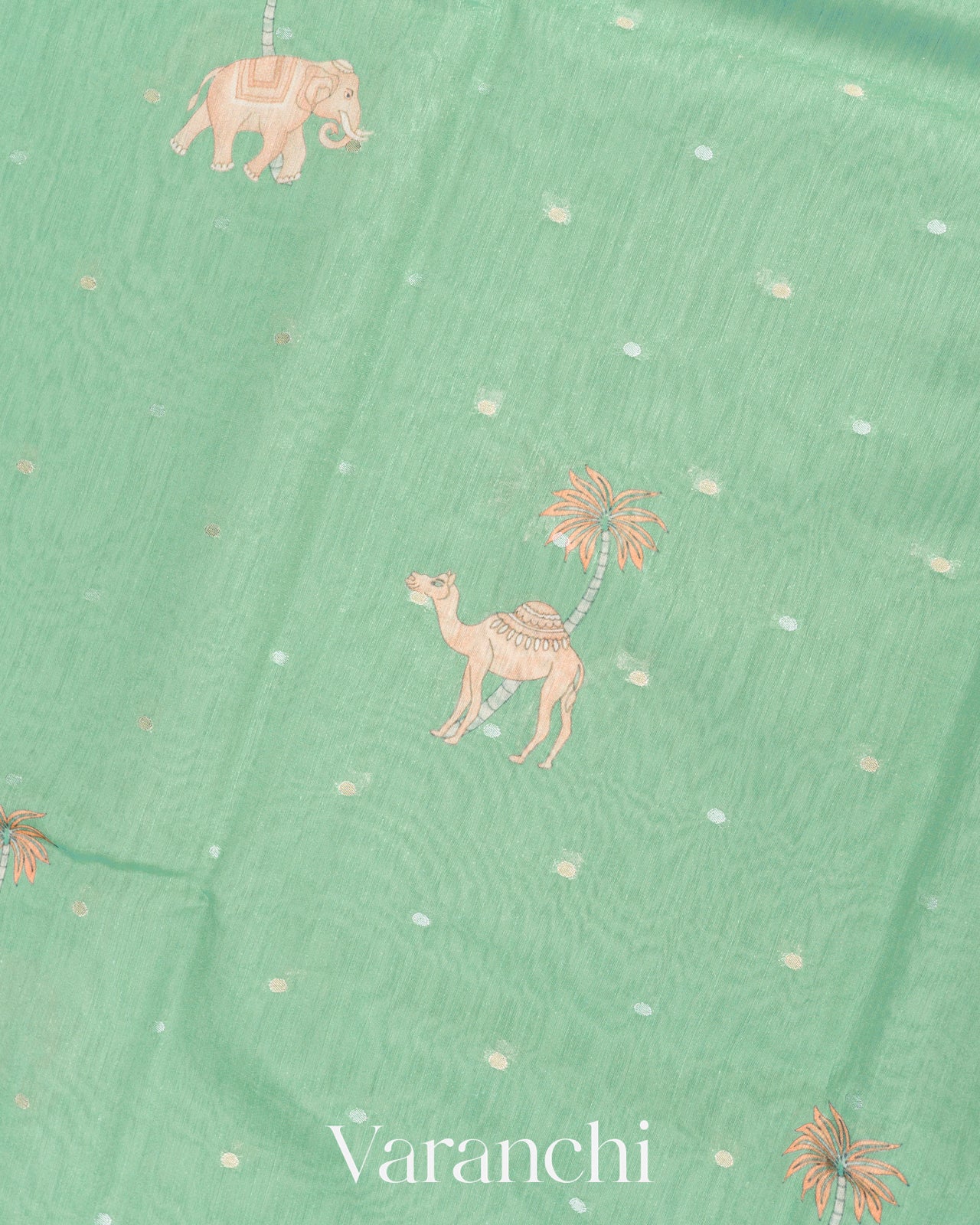 Light Sea Green Digital Printed Pure Moonga Silk Saree 