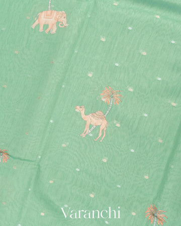 Light Sea Green Digital Printed Pure Moonga Silk Saree 