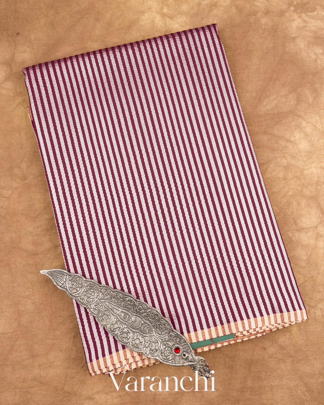 Berry Maroon Pure Crush Tissue Moonga Silk Saree