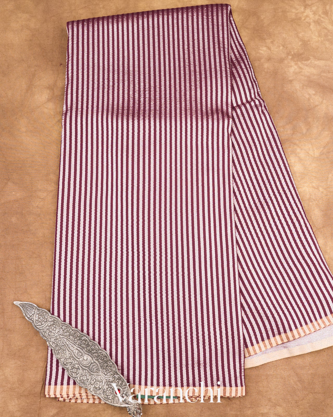 Berry Maroon Pure Crush Tissue Moonga Silk Saree