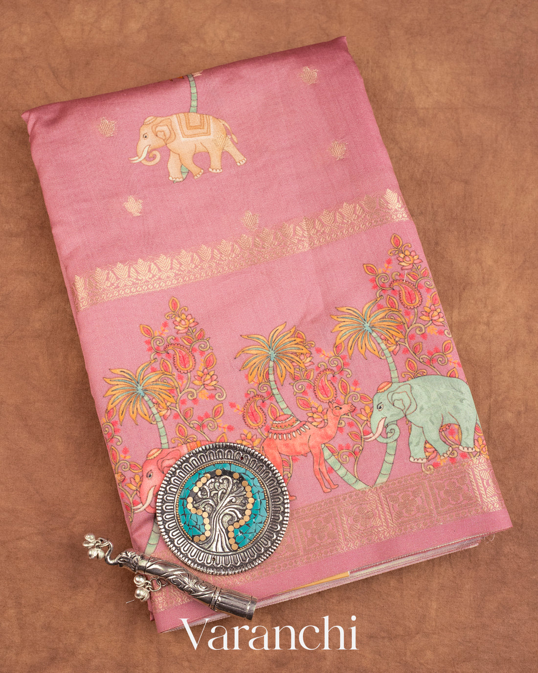 Onion Pink Digital Printed Pure Moonga Silk Saree