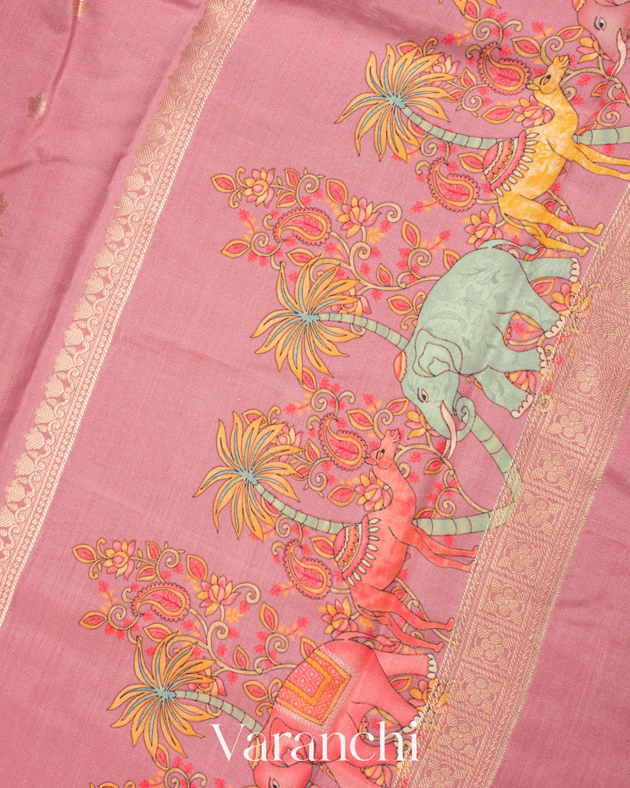 Onion Pink Digital Printed Pure Moonga Silk Saree