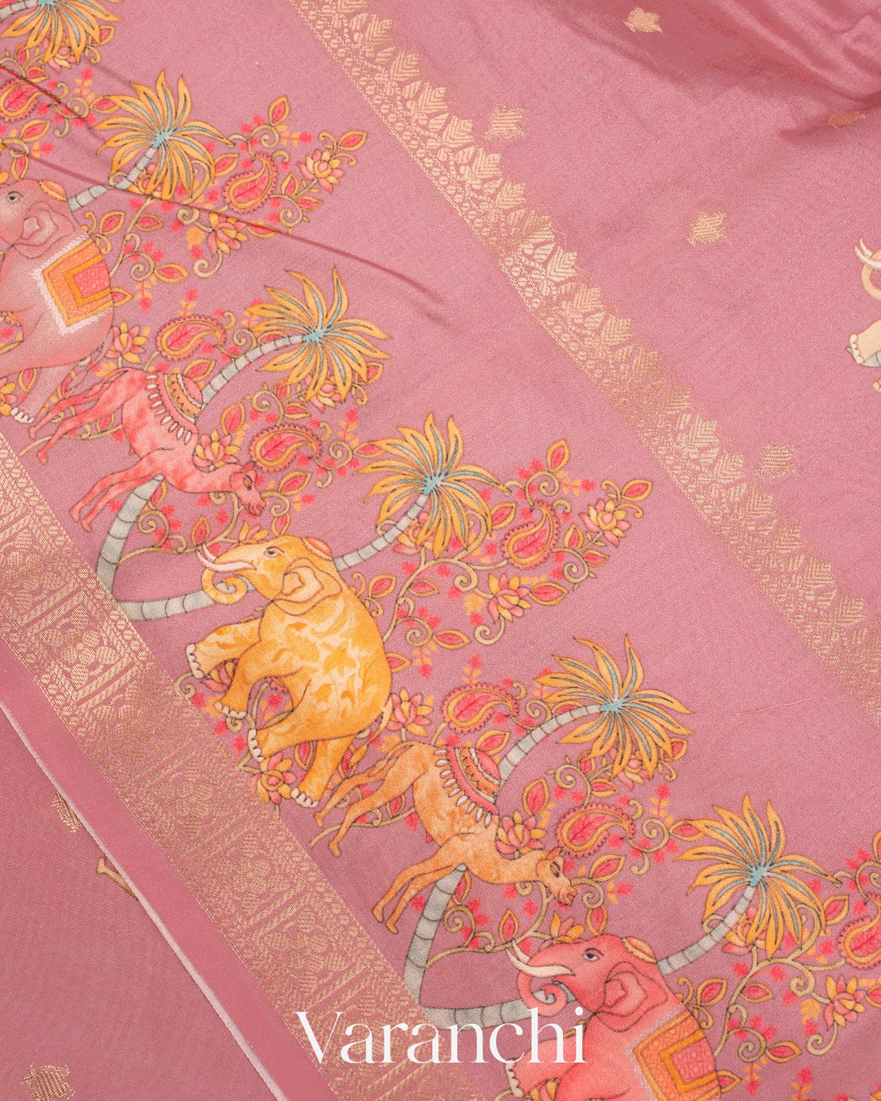 Onion Pink Digital Printed Pure Moonga Silk Saree