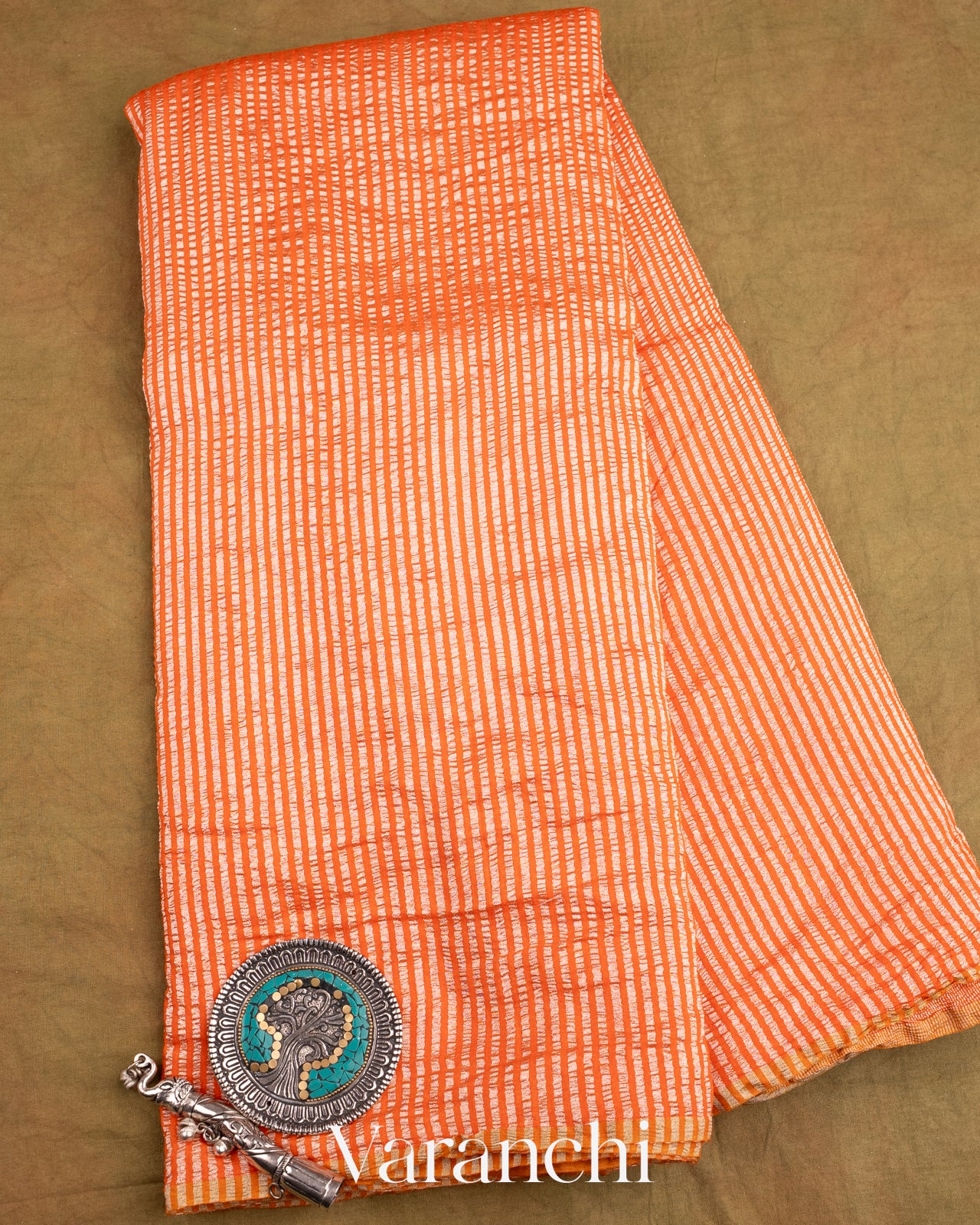Orange Pure Crush Tissue Moonga Silk Saree