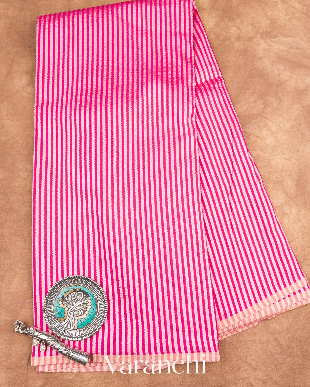 Pink Pure Crush Tissue Moonga Silk Saree