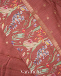 Rust Brown Digital Printed Pure Moonga Silk Saree