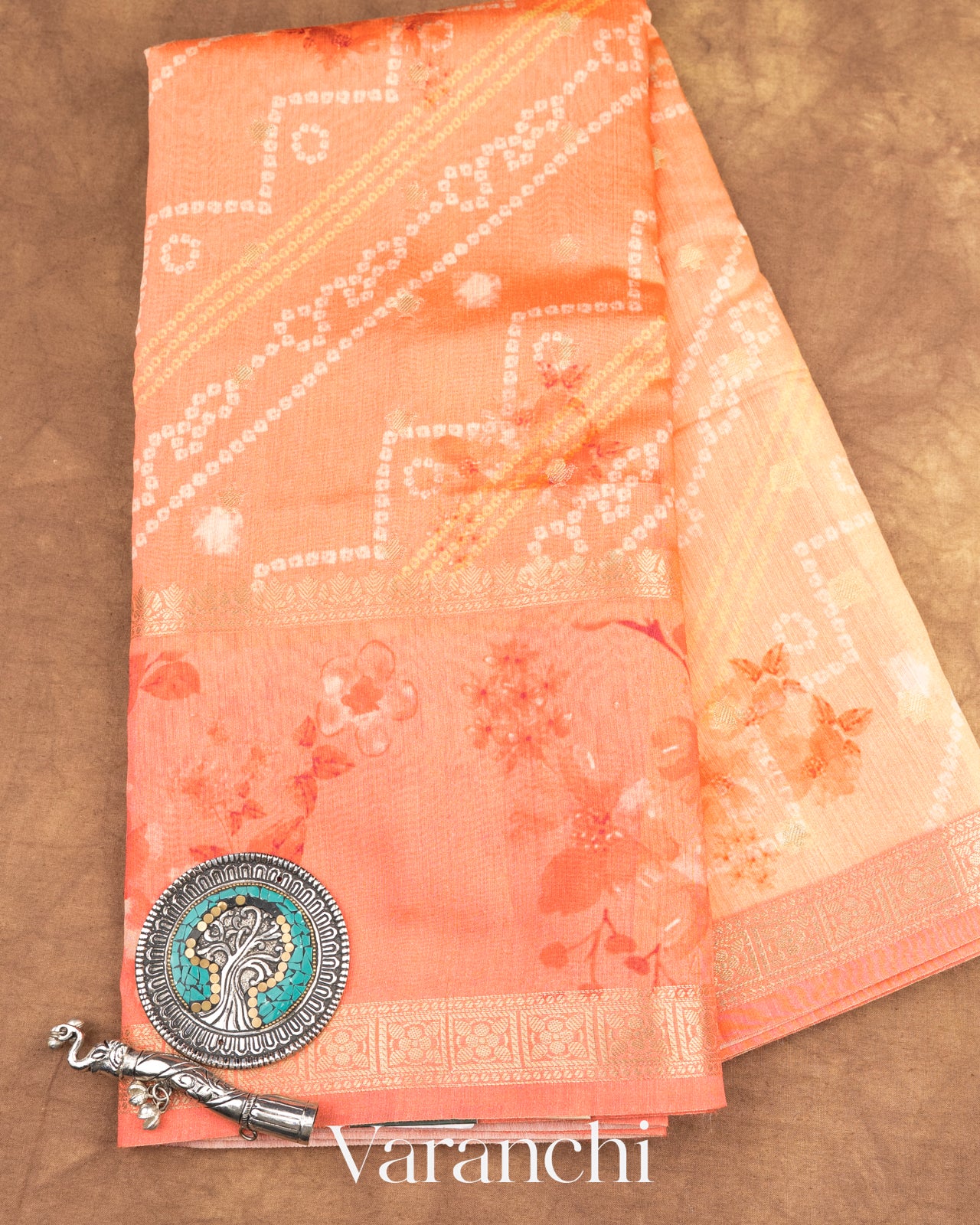 Soft Peach Ombre Digital Printed Pure Moonga Silk Saree