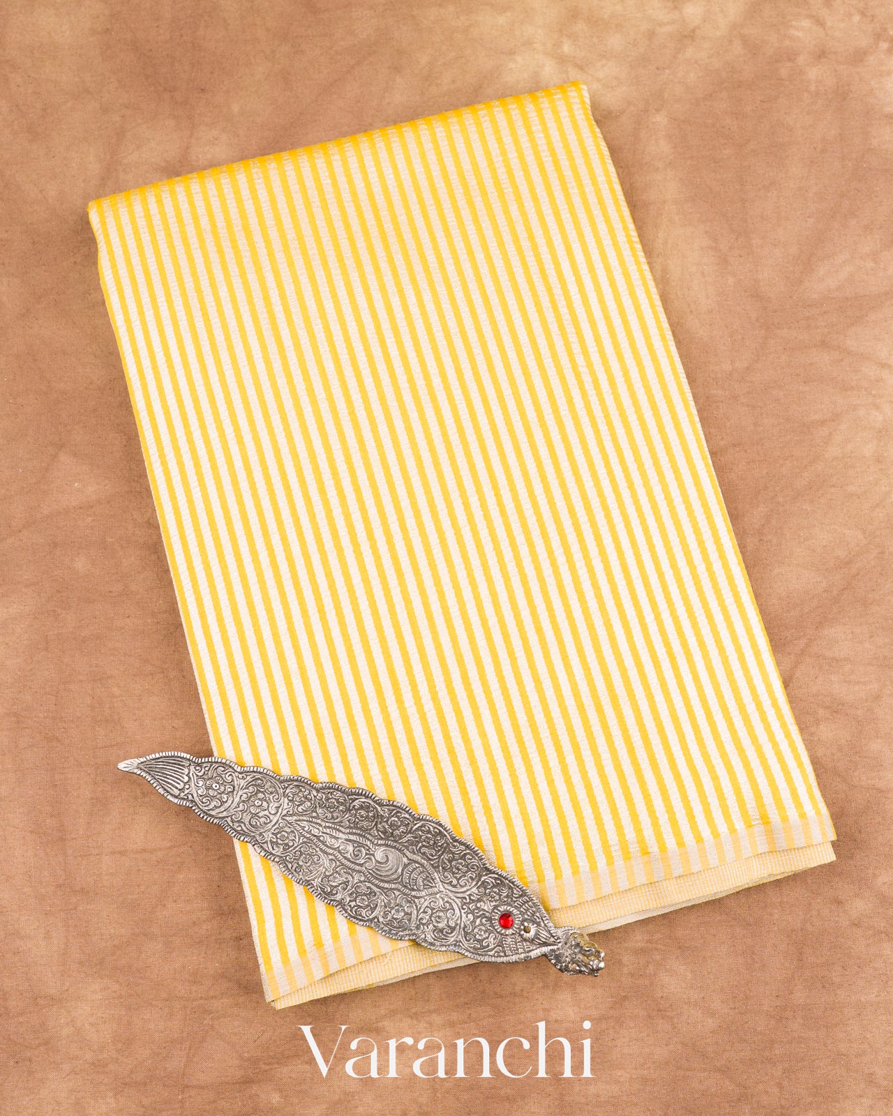 Yellow Pure Crush Tissue Moonga Silk Saree 