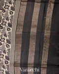 Charcoal Black Digital Printed Pure Moonga Silk Saree
