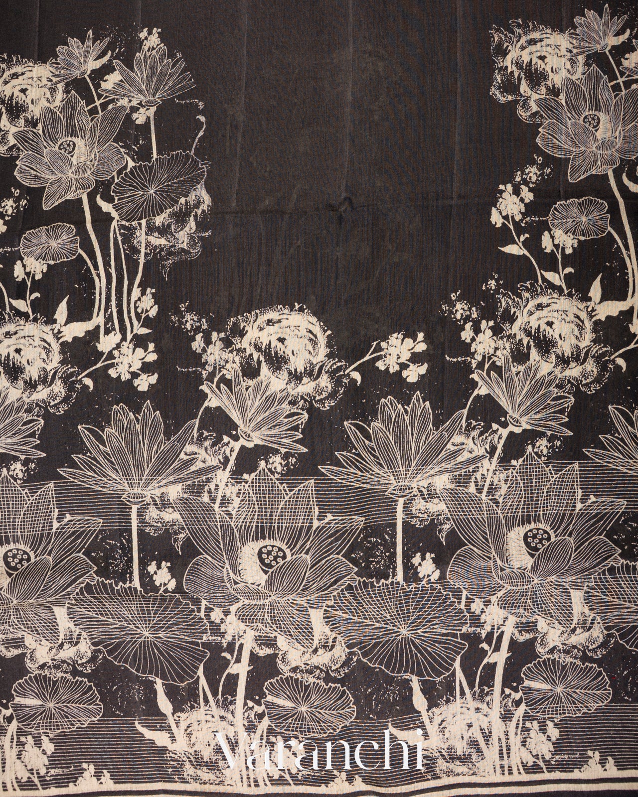 Charcoal Black Digital Printed Pure Moonga Silk Saree
