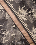 Charcoal Black Digital Printed Pure Moonga Silk Saree