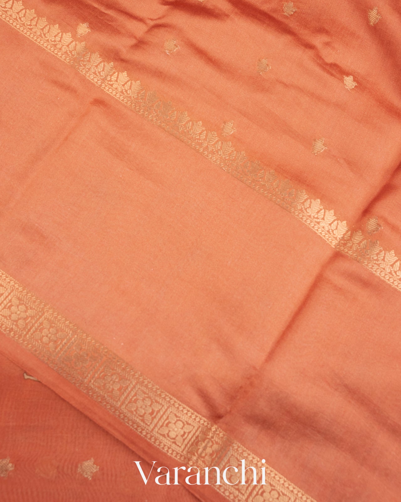 Muted Coral Orange Digital Printed Pure Moonga Silk Saree