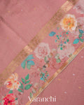 Dusty Rose Pure Floral Printed Pure Moonga Silk Saree