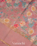 Dusty Rose Pure Floral Printed Pure Moonga Silk Saree