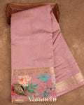 Dusty Rose Pure Floral Printed Pure Moonga Silk Saree