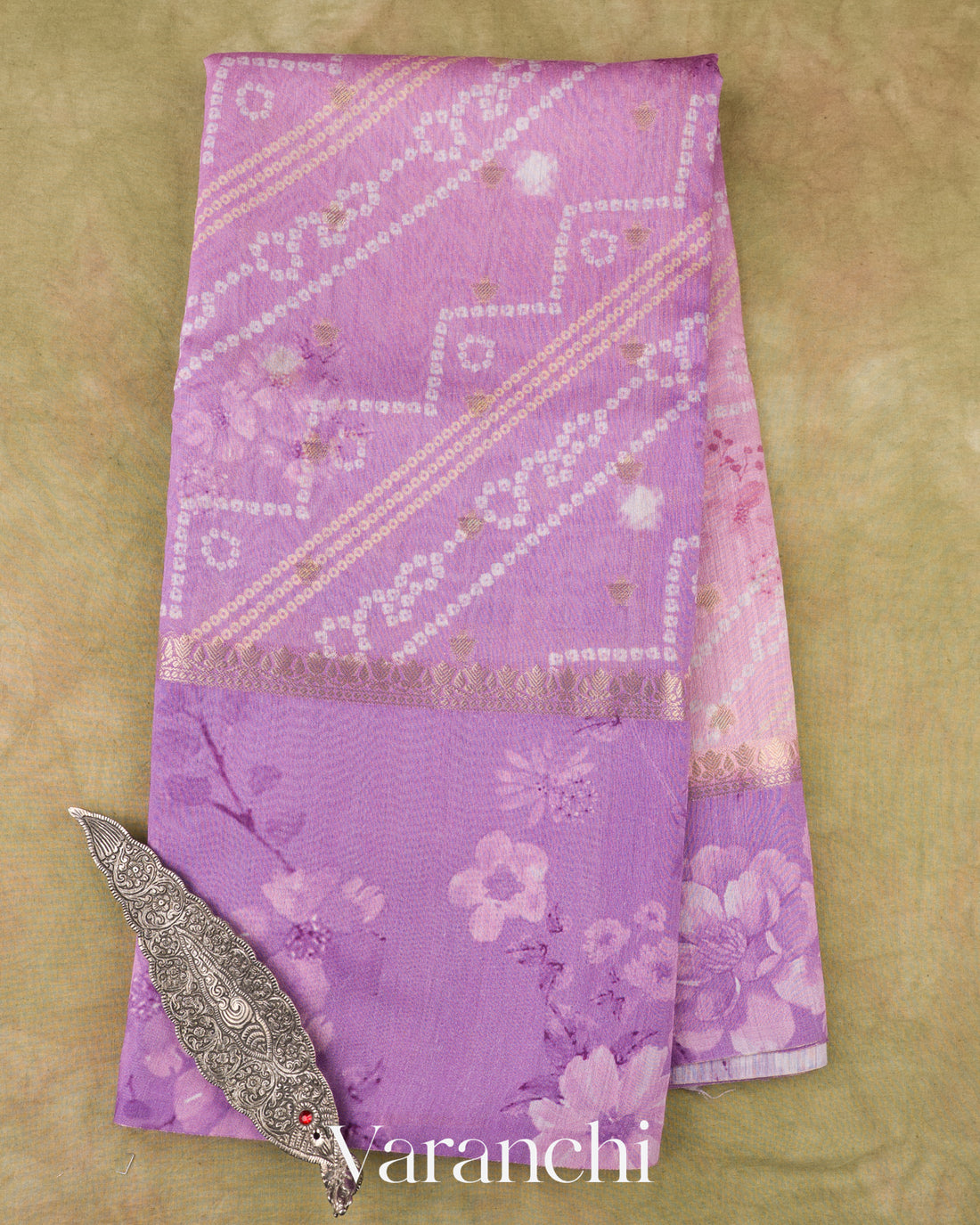 Lavender–Mauve Ombre Digital Printed Pure Moonga Silk Saree