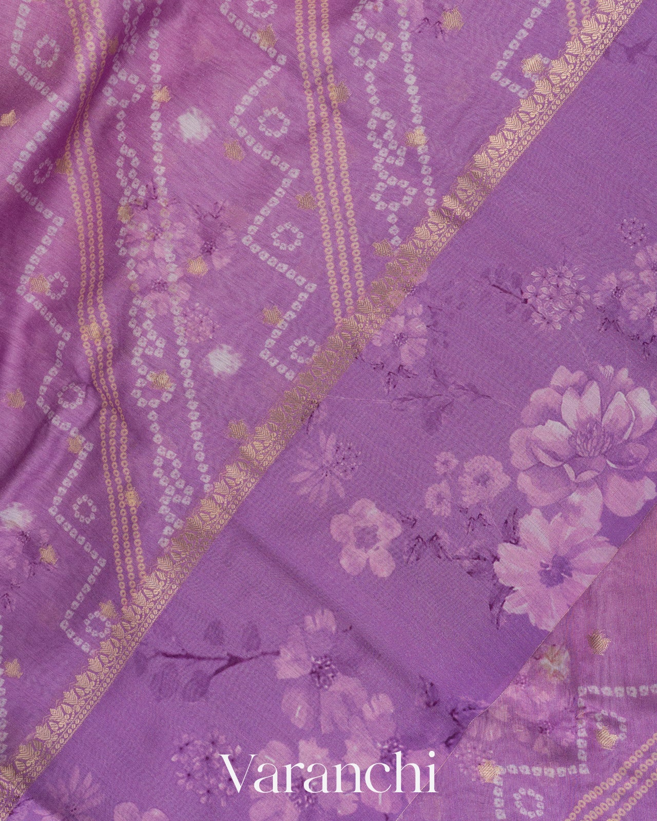 Lavender–Mauve Ombre Digital Printed Pure Moonga Silk Saree