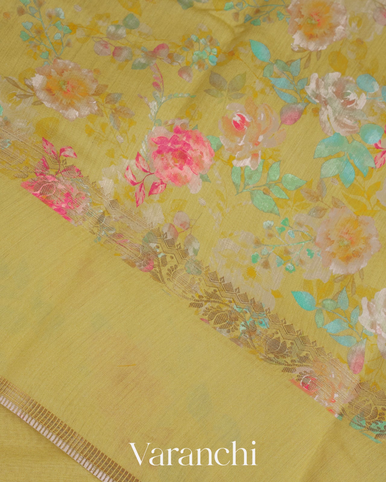 Lemon Yellow Pure Moonga Silk Saree