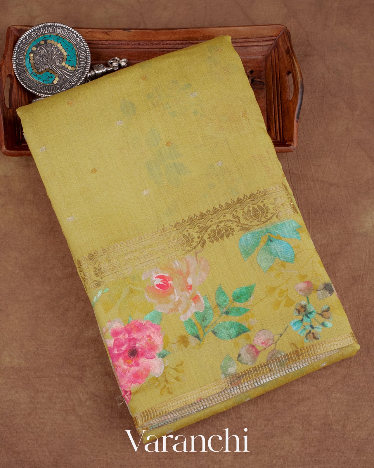 Lemon Yellow Pure Moonga Silk Saree