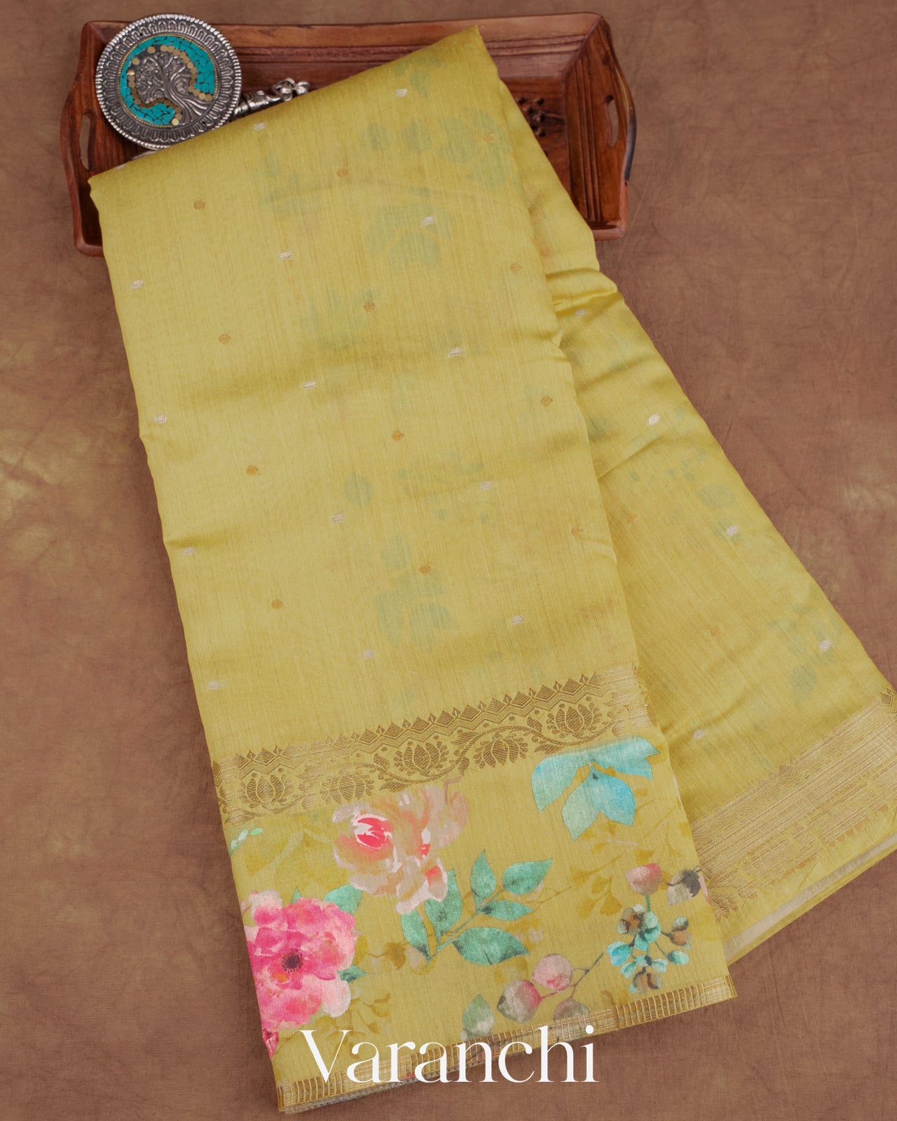 Lemon Yellow Pure Moonga Silk Saree