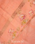 Muskmelon Orange Lotus Printed Pure Moonga Silk Saree