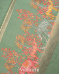 Pastel Mint Green Digital Printed Pure Moonga Silk Saree